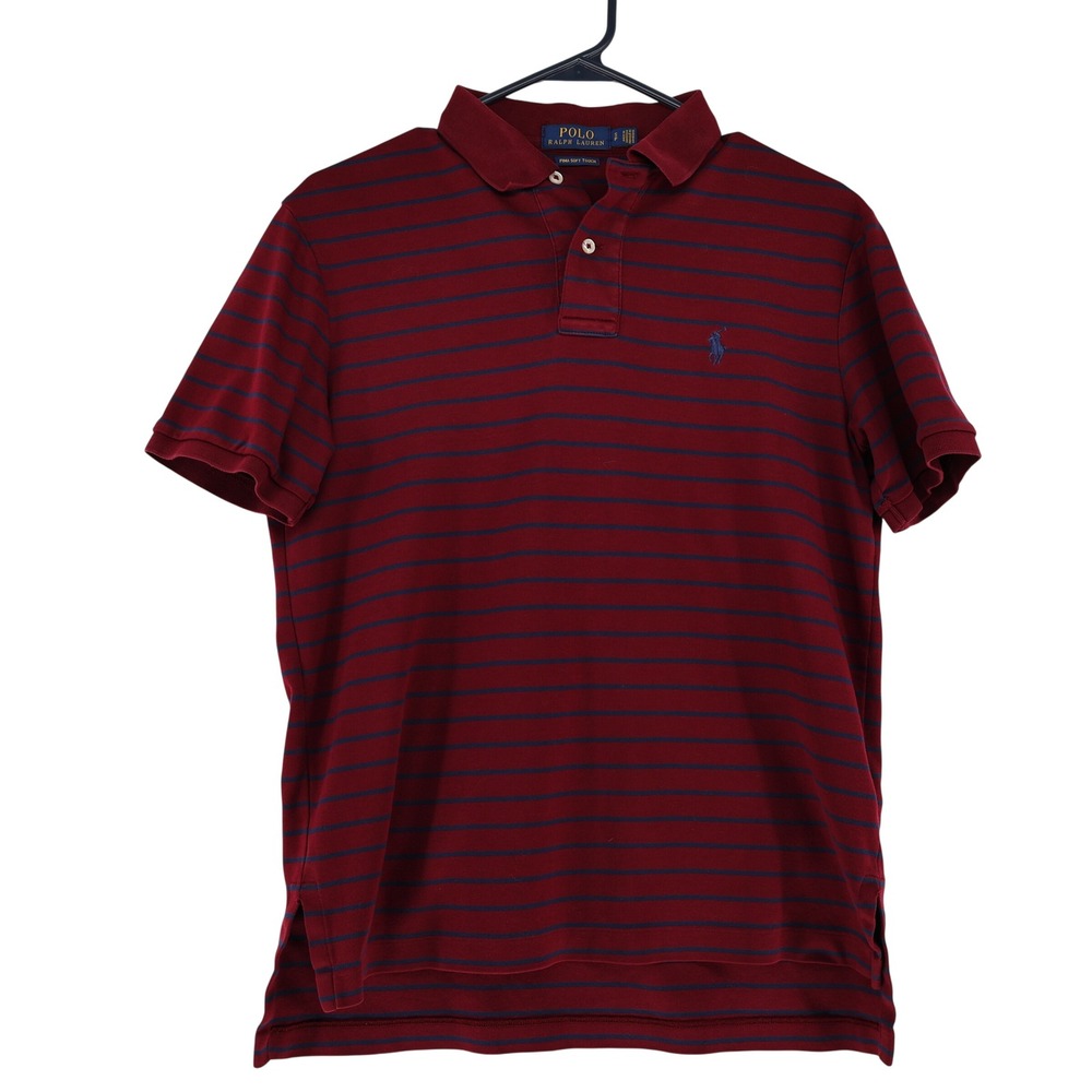 Polo Ralph Lauren Mens Small Pima Soft Touch Burgundy Navy Striped Polo Shirt - Picture 2 of 6